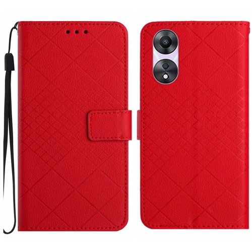 

For OPPO A38 4G / A18 4G Rhombic Grid Texture Leather Phone Case(Red)
