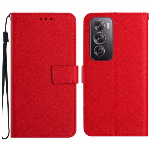 

For OPPO Reno12 Pro 5G Global Rhombic Grid Texture Leather Phone Case(Red)