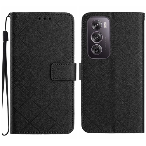 

For OPPO Reno12 Pro 5G Global Rhombic Grid Texture Leather Phone Case(Black)