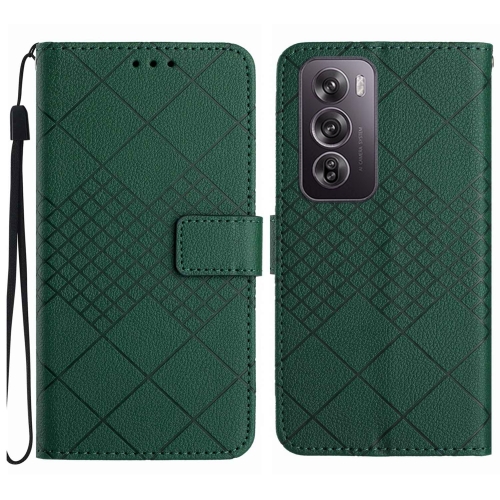 

For OPPO Reno12 5G Global Rhombic Grid Texture Leather Phone Case(Green)