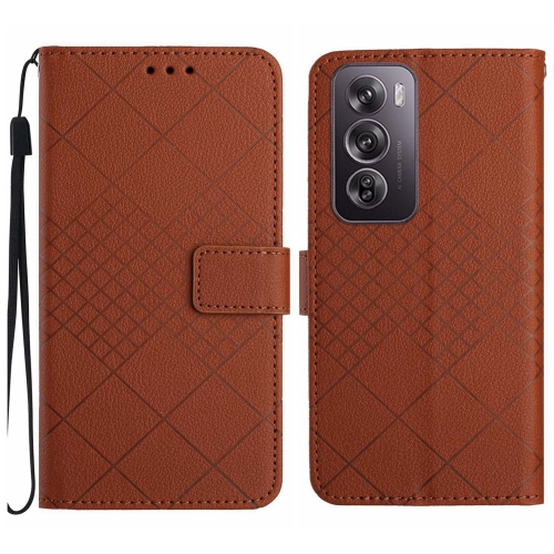 

For OPPO Reno12 5G Global Rhombic Grid Texture Leather Phone Case(Brown)