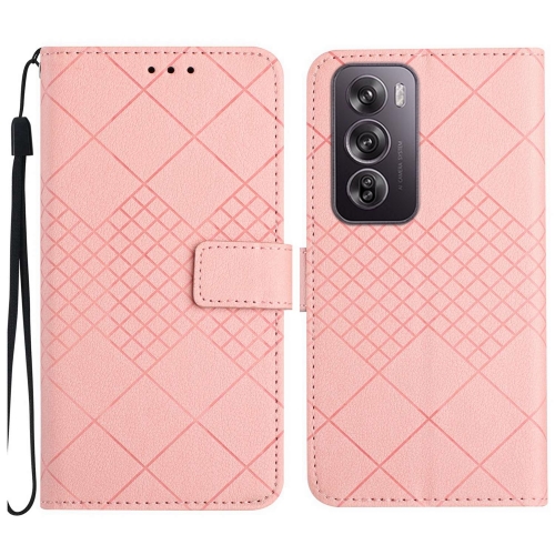 

For OPPO Reno12 5G Global Rhombic Grid Texture Leather Phone Case(Pink)