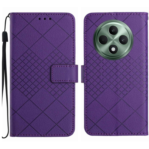 

For OPPO Reno12 F 5G Global Rhombic Grid Texture Leather Phone Case(Purple)