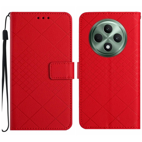 

For OPPO Reno12 F 5G Global Rhombic Grid Texture Leather Phone Case(Red)