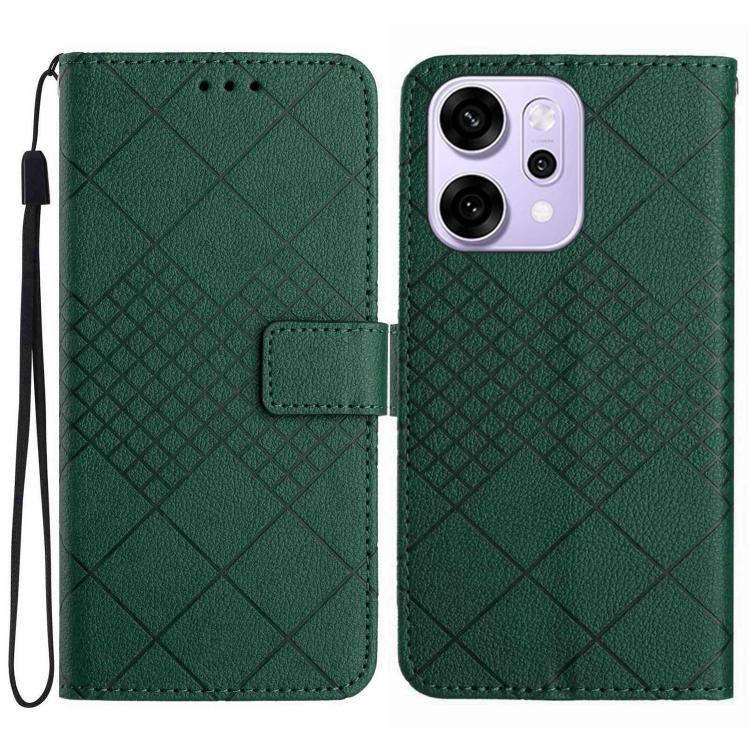 

For OPPO Reno14 Pro 5G Global Rhombic Grid Texture Leather Phone Case(Green)