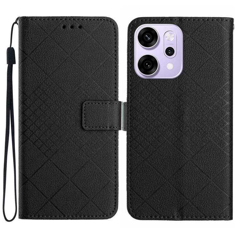 

For OPPO Reno14 Pro 5G Global Rhombic Grid Texture Leather Phone Case(Black)