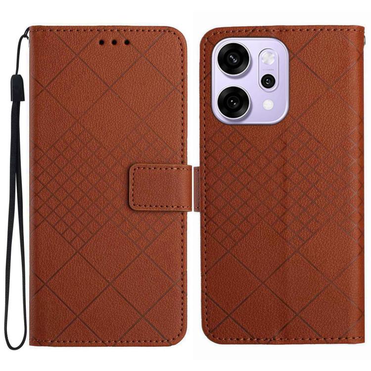 

For OPPO Reno14 5G Global Rhombic Grid Texture Leather Phone Case(Brown)