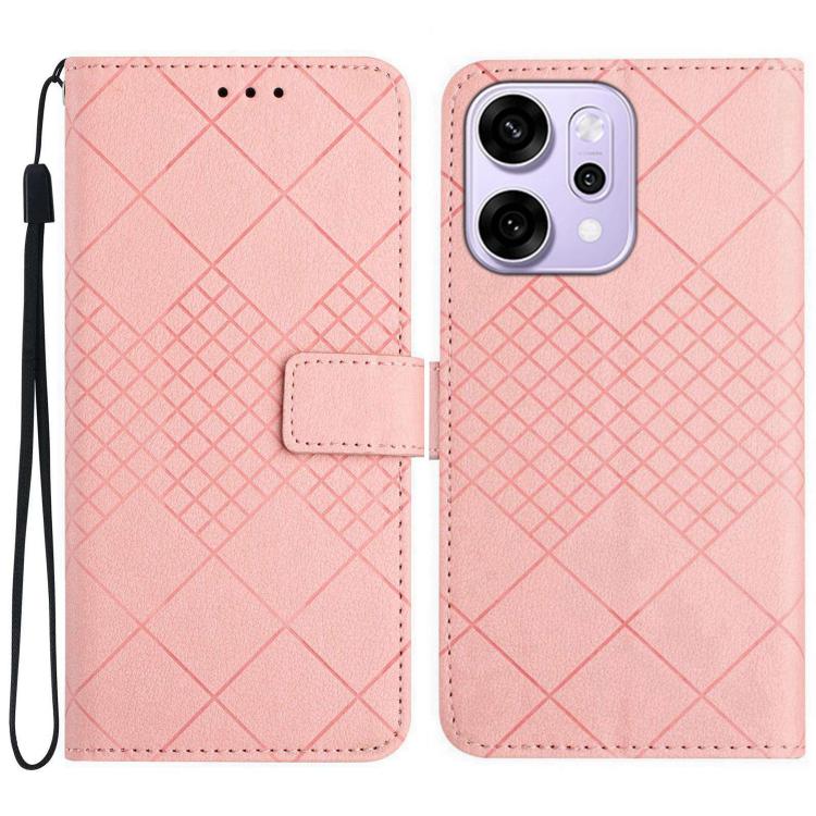 

For OPPO Reno14 5G Global Rhombic Grid Texture Leather Phone Case(Pink)