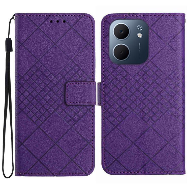 

For OPPO A5x 4G Global / 5G Global Rhombic Grid Texture Leather Phone Case(Purple)