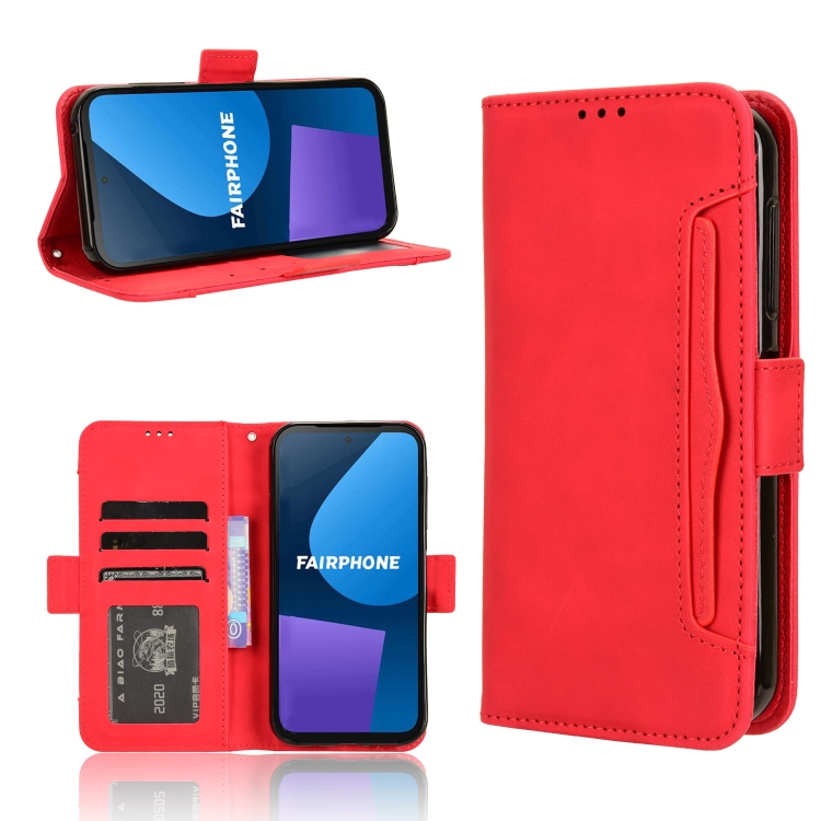

For Fairphone 5 Skin Feel Calf Texture Card Slots Leather Phone Case(Red)