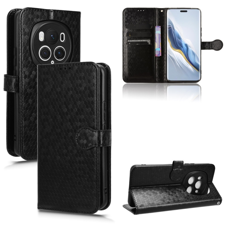 

For Honor Magic6 Pro Honeycomb Dot Texture Leather Phone Case(Black)