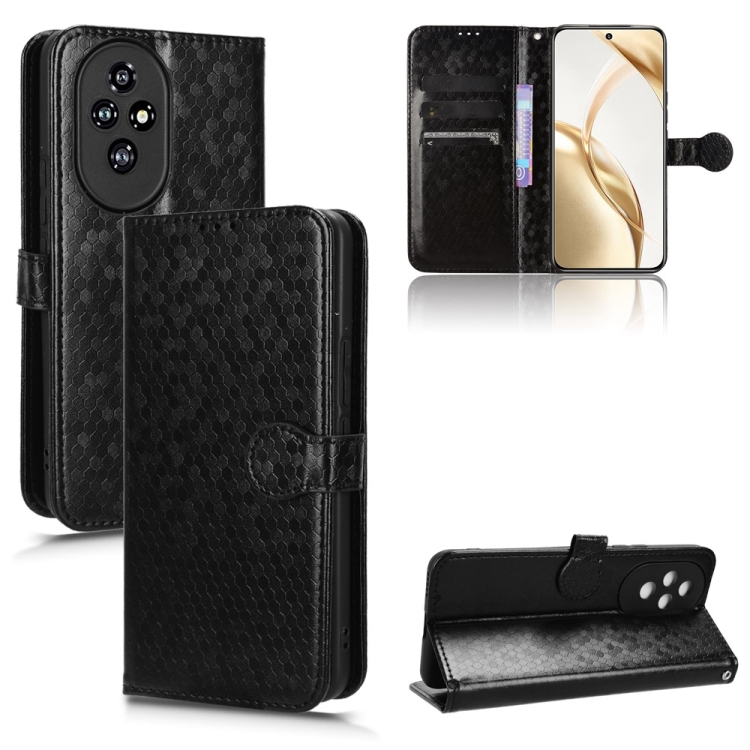 

For Honor 200 5G Honeycomb Dot Texture Leather Phone Case(Black)