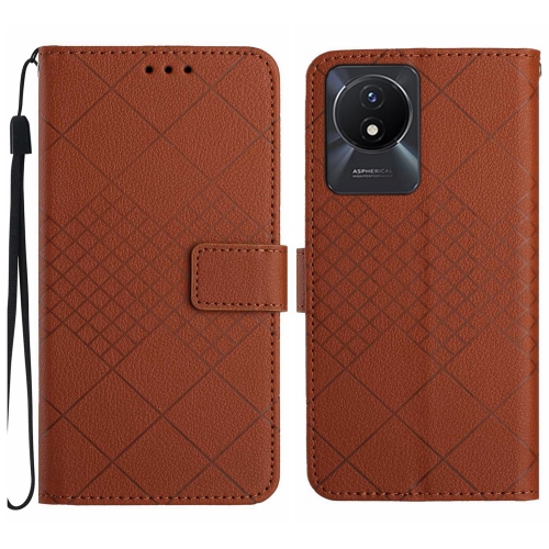 

For vivo Y02 4G / Y02A / Y11 2023 Rhombic Grid Texture Leather Phone Case(Brown)