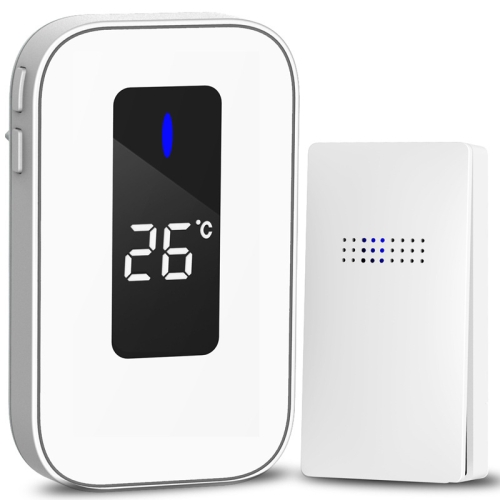 

C303B One to One Home Wireless Doorbell Temperature Digital Display Remote Control Elderly Pager, UK Plug(White)
