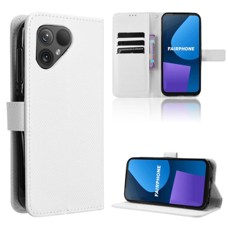 

For Fairphone 5 Diamond Texture Leather Phone Case(White)