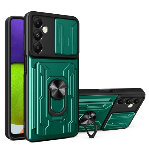 

For Samsung Galaxy A05s Sliding Camshield TPU+PC Phone Case with Card Slot(Dark Green)