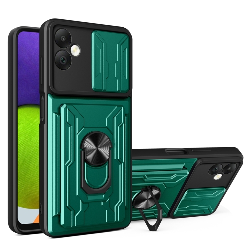 For Samsung Galaxy A05 Sliding Camshield TPU+PC Phone Case with Card Slot(Dark Green) m3 smart visual video doorbells app remote control wifi connect wireless doorbell with 1080p camera