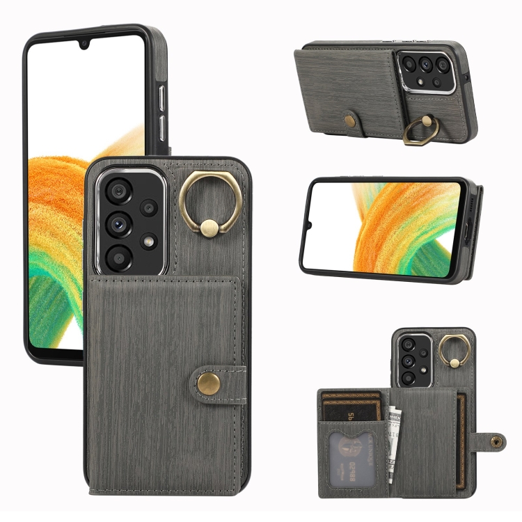 

For Samsung Galaxy A33 5G Brushed Texture Wallet Ring Holder Phone Case(Grey)