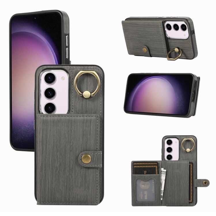 

For Samsung Galaxy Galaxy S23 5G Brushed Texture Wallet Ring Holder Phone Case(Grey)