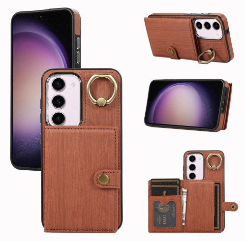 For Samsung Galaxy Galaxy S23 5G Brushed Texture Wallet Ring Holder Phone Case(Brown) xinyuexin remote flip folding car key shell case fob fit for peugeot citroen ds3 uncut hu83 key blade housing cover 2 buttons