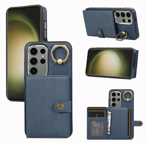 For Samsung Galaxy Galaxy S23 Ultra 5G Brushed Texture Wallet Ring Holder Phone Case(Blue) сумка чехол tilta soft shell для advanced ring grip tga arg ssc
