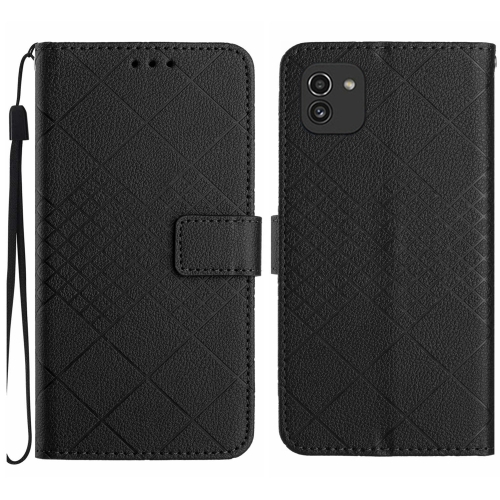 

For Samsung Galaxy A03 164mm Rhombic Grid Texture Leather Phone Case(Black)