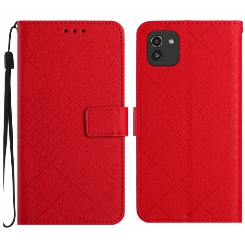 

For Samsung Galaxy A03 166mm EU Rhombic Grid Texture Leather Phone Case(Red)