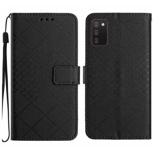 

For Samsung Galaxy A03s 165.8mm US Rhombic Grid Texture Leather Phone Case(Black)