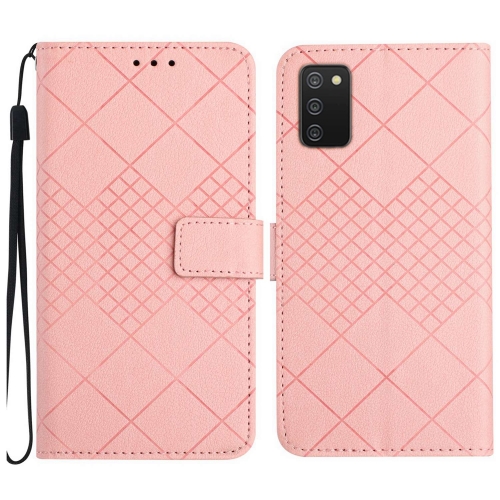 

For Samsung Galaxy A03s 165.8mm US Rhombic Grid Texture Leather Phone Case(Pink)