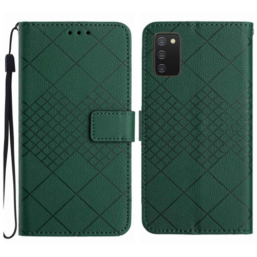 

For Samsung Galaxy A03s 166mm Rhombic Grid Texture Leather Phone Case(Green)