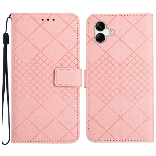 

For Samsung Galaxy A04e / F04 / M04 4G Rhombic Grid Texture Leather Phone Case(Pink)