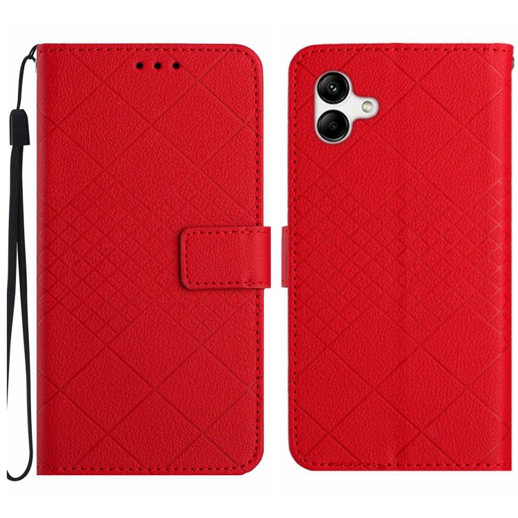

For Samsung Galaxy A05 Rhombic Grid Texture Leather Phone Case(Red)