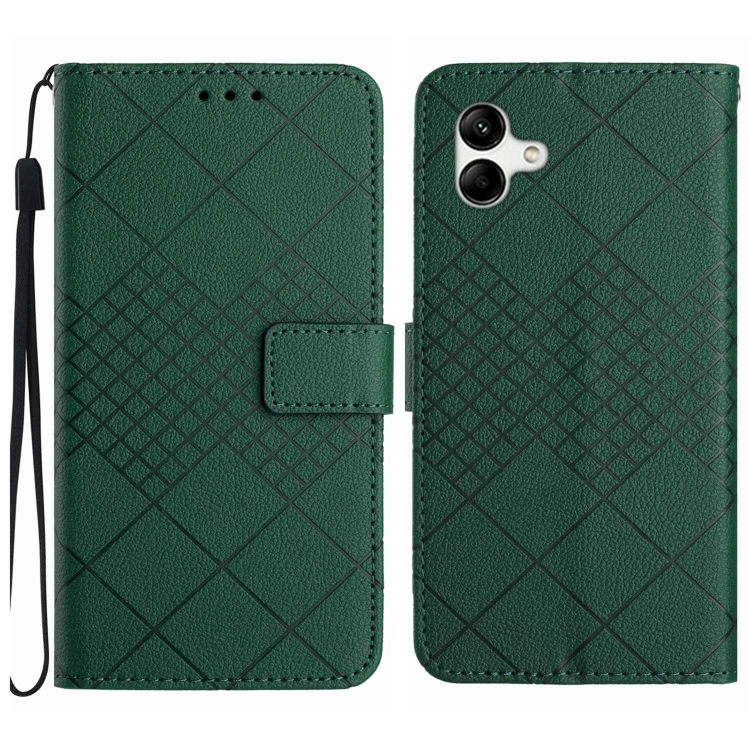 

For Samsung Galaxy A05 Rhombic Grid Texture Leather Phone Case(Green)