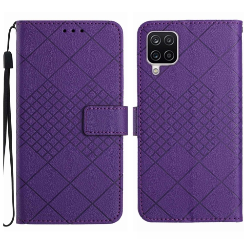 

For Samsung Galaxy A12 5G/4G / M12 / F12 Rhombic Grid Texture Leather Phone Case(Purple)
