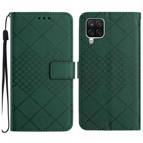 

For Samsung Galaxy A12 5G/4G / M12 / F12 Rhombic Grid Texture Leather Phone Case(Green)