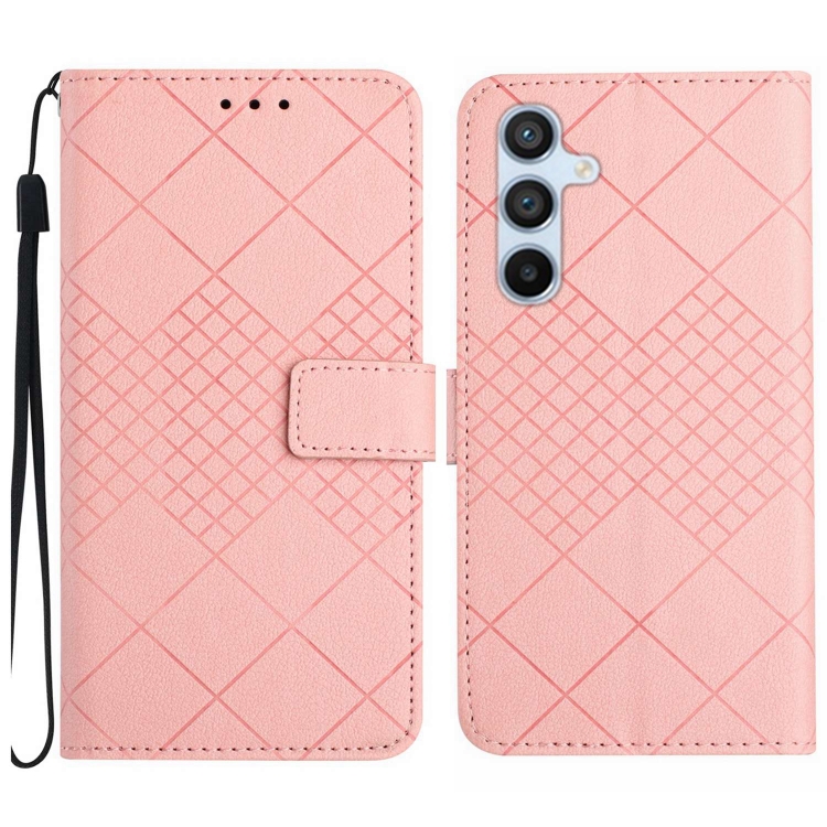 

For Samsung Galaxy A15 Rhombic Grid Texture Leather Phone Case(Pink)