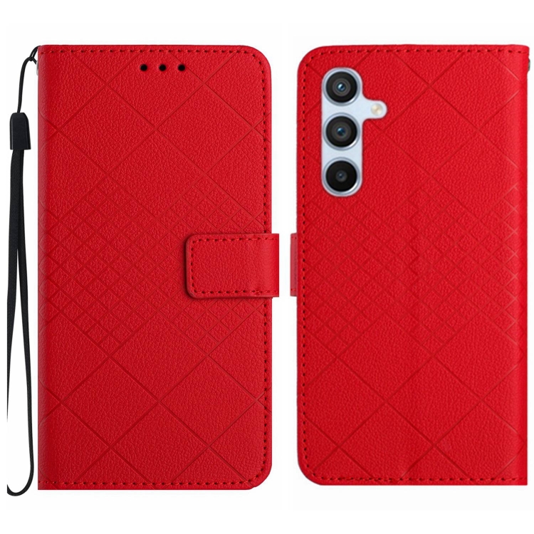 

For Samsung Galaxy A24 4G Rhombic Grid Texture Leather Phone Case(Red)