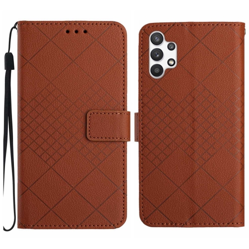 

For Samsung Galaxy A32 4G Rhombic Grid Texture Leather Phone Case(Brown)
