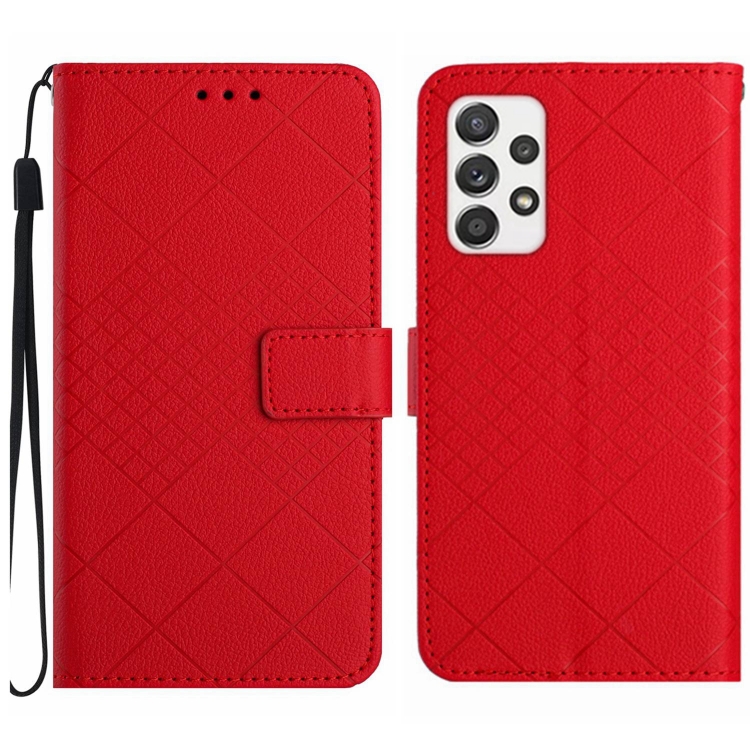 

For Samsung Galaxy A33 5G Rhombic Grid Texture Leather Phone Case(Red)
