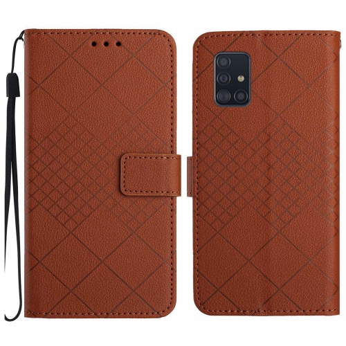 

For Samsung Galaxy A51 5G Rhombic Grid Texture Leather Phone Case(Brown)