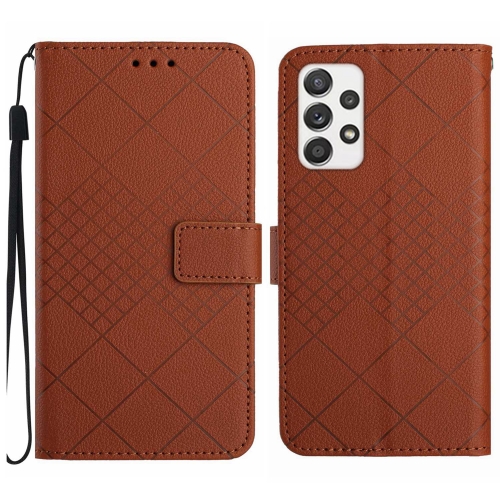 

For Samsung Galaxy A53 5G Rhombic Grid Texture Leather Phone Case(Brown)