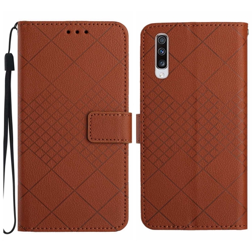 

For Samsung Galaxy A70 / A70s Rhombic Grid Texture Leather Phone Case(Brown)