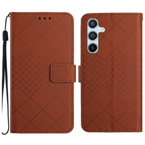 

For Samsung Galaxy M14 5G Rhombic Grid Texture Leather Phone Case(Brown)