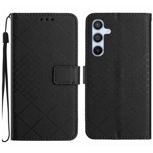 

For Samsung Galaxy M14 5G Rhombic Grid Texture Leather Phone Case(Black)