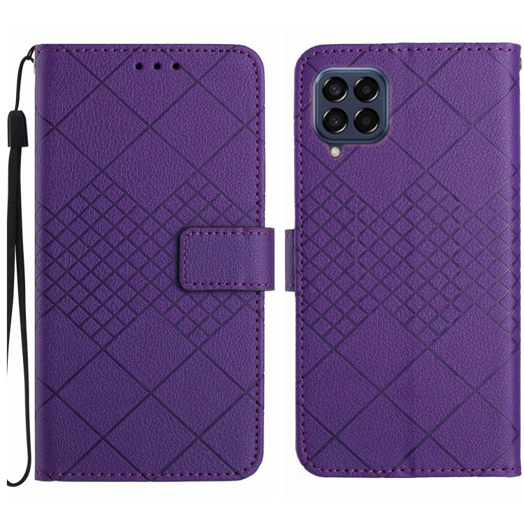

For Samsung Galaxy M53 5G Rhombic Grid Texture Leather Phone Case(Purple)