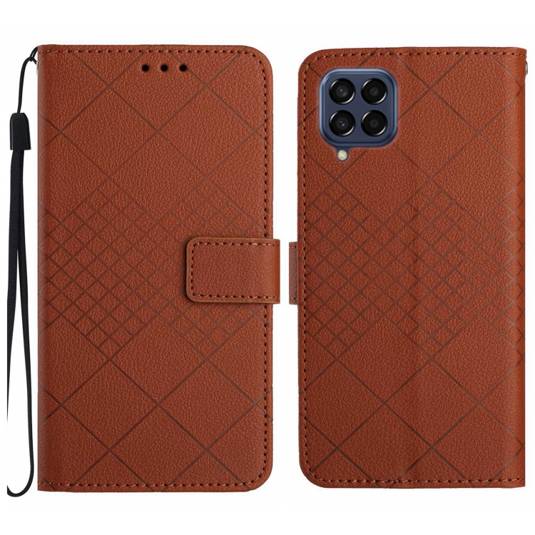 

For Samsung Galaxy M53 5G Rhombic Grid Texture Leather Phone Case(Brown)