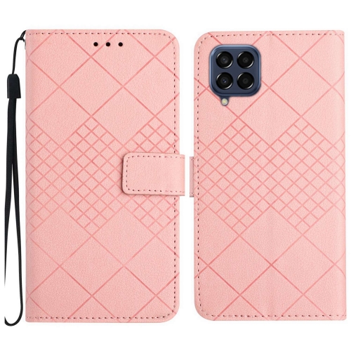 

For Samsung Galaxy M53 5G Rhombic Grid Texture Leather Phone Case(Pink)
