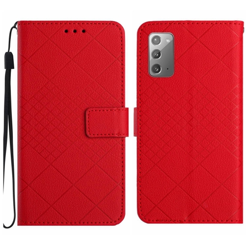 

For Samsung Galaxy Note20 Rhombic Grid Texture Leather Phone Case(Red)