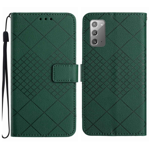 

For Samsung Galaxy Note20 Rhombic Grid Texture Leather Phone Case(Green)