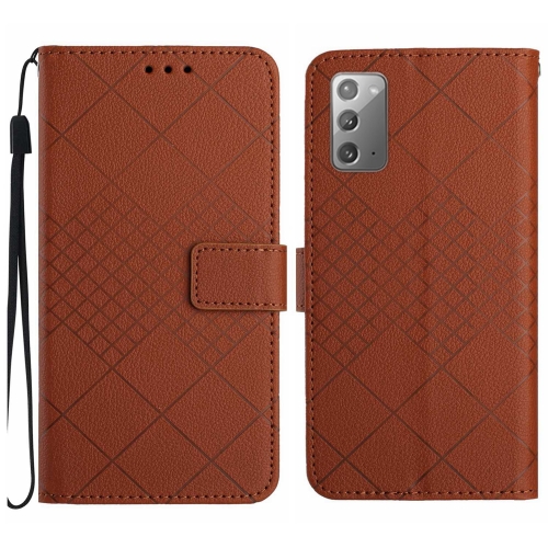 

For Samsung Galaxy Note20 Rhombic Grid Texture Leather Phone Case(Brown)